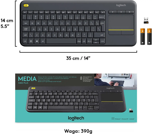 Logitech KeyboardK400 Plus Black bezwired 5