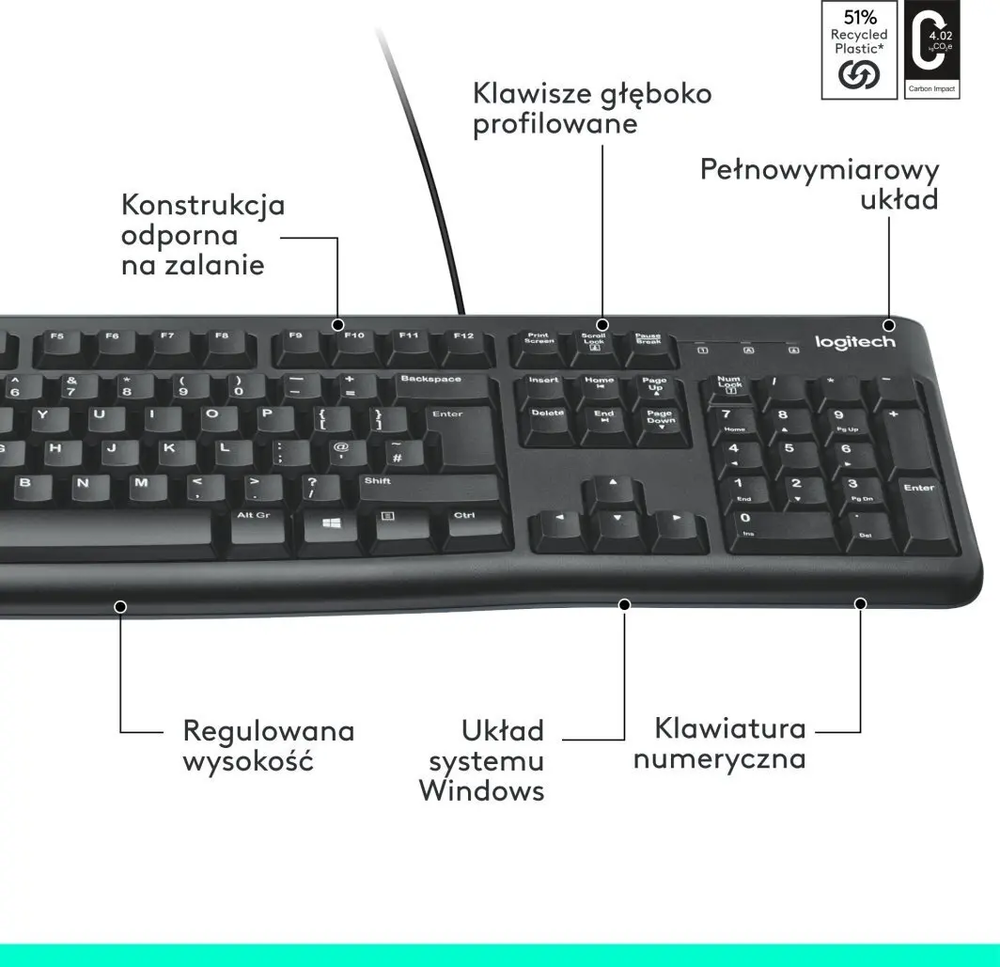Logitech Klawiatura K120 czarna przewodowa 1