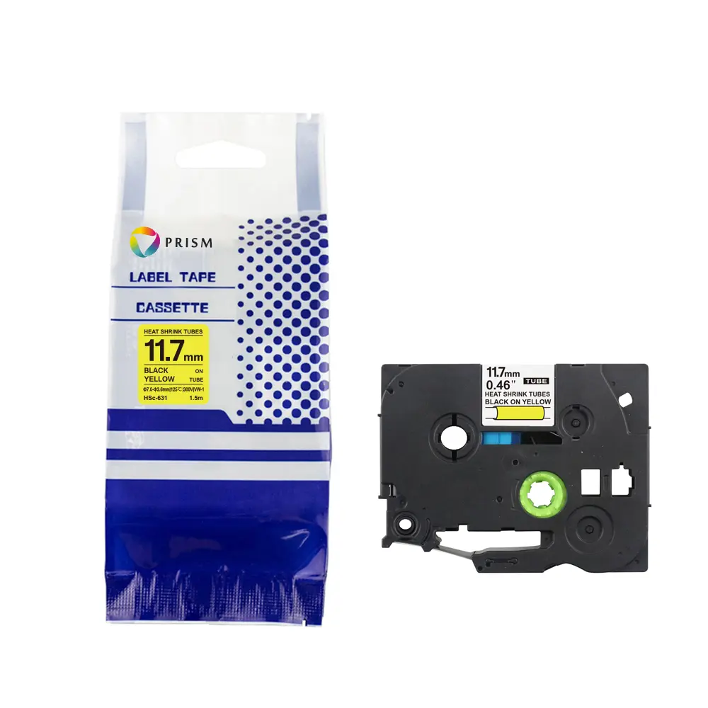 PRISM Brother rurka termokurczliwa HSe-631 12mm x 1,5m czarny na żółtym zamiennik 1