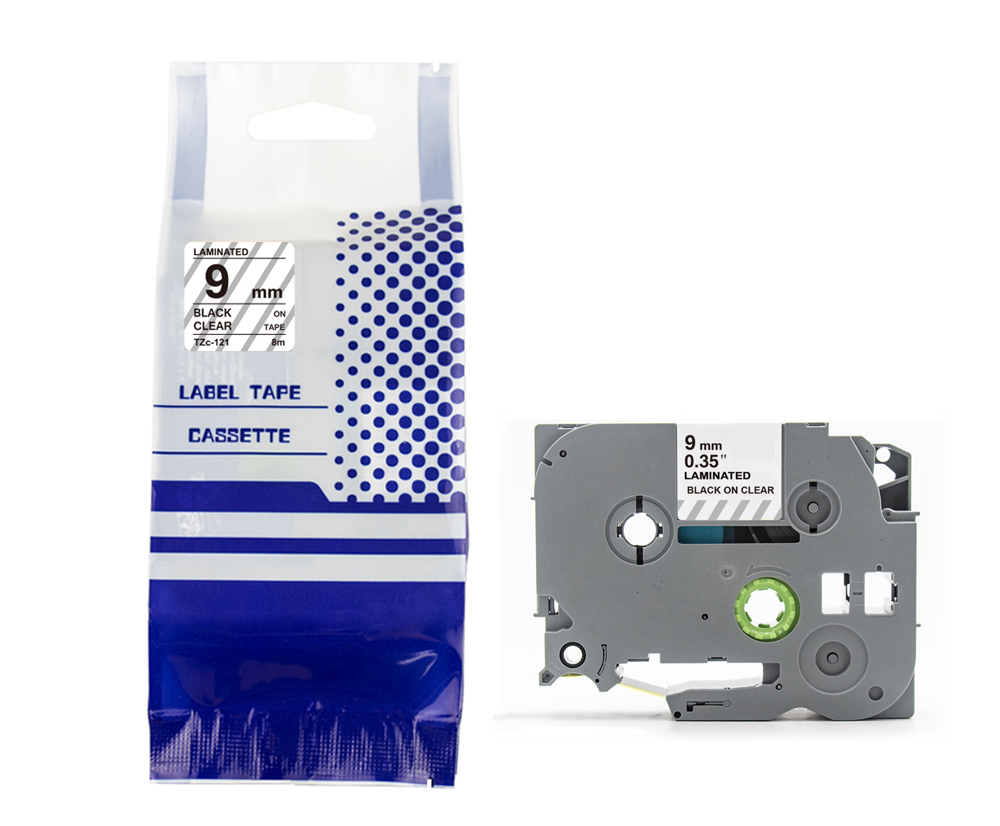 Tape BROTHER TZe-121 9mm x 8m Black on przezroczystym compatible cartridge 1