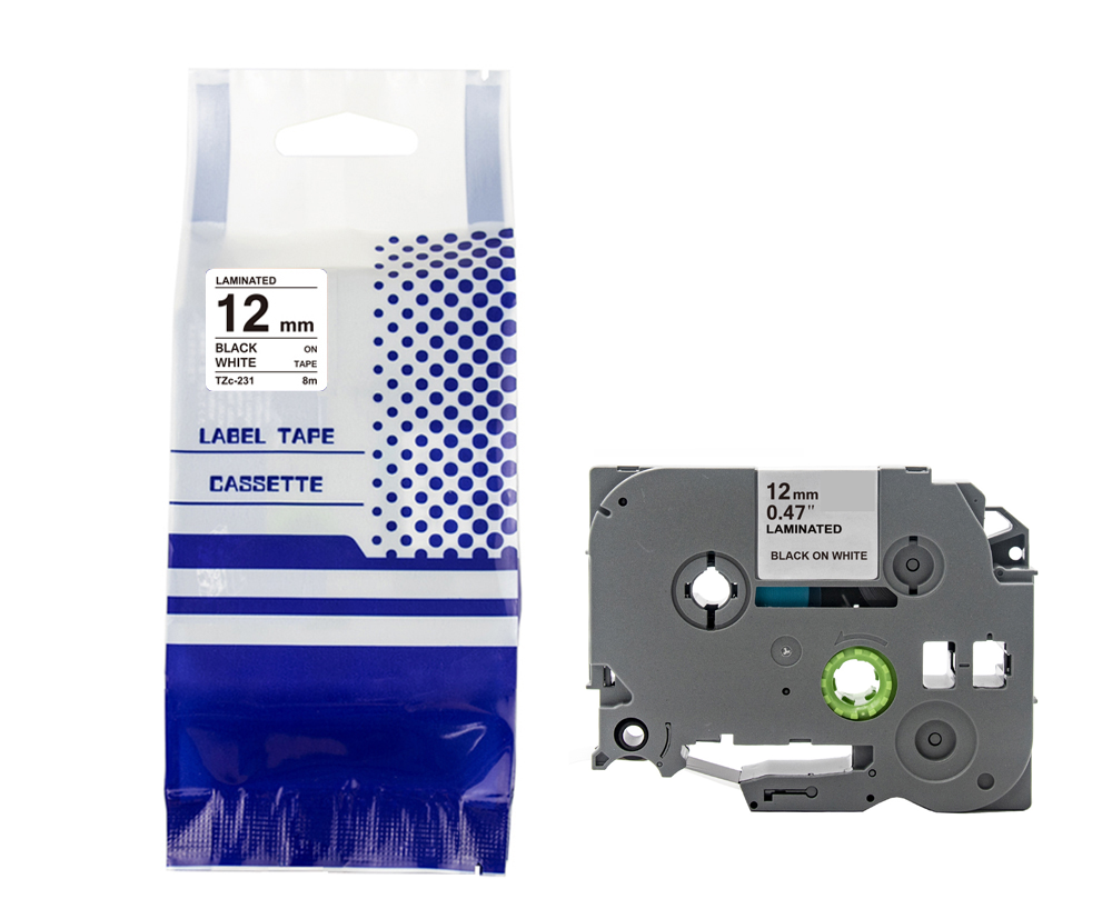 Tape BROTHER TZE-231 12mm x 8mczarny on White compatible cartridge 1