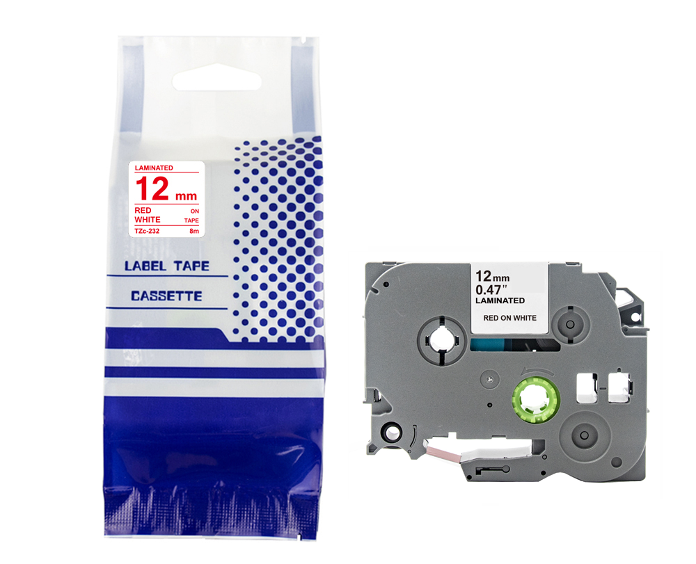 Tape BROTHER TZe-232 12mm x 8m Red on White compatible cartridge 1