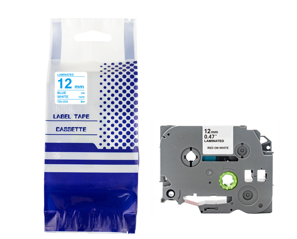 Tape BROTHER TZe-233 12mm x 8m Blue on White compatible cartridge 1