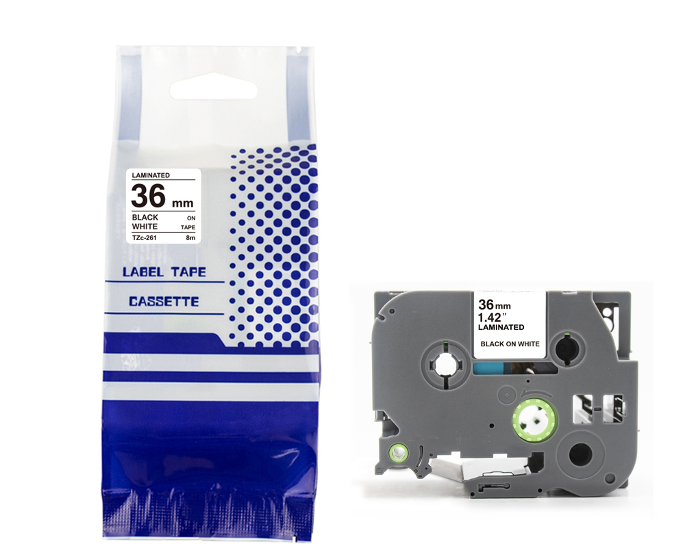 Tape BROTHER TZE-261 36mm x 8m Black on White compatible cartridge 1