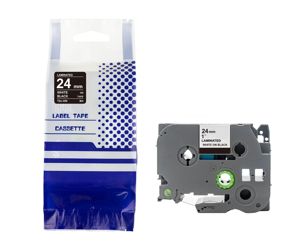 Tape BROTHER TZe-355 24mm x 8m White on czarnym compatible cartridge 1