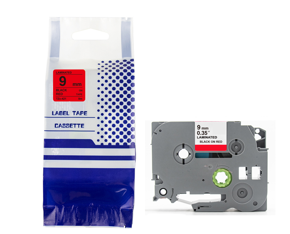 Tape BROTHER TZE-421 9mm x 8m Black on Red compatible cartridge 1