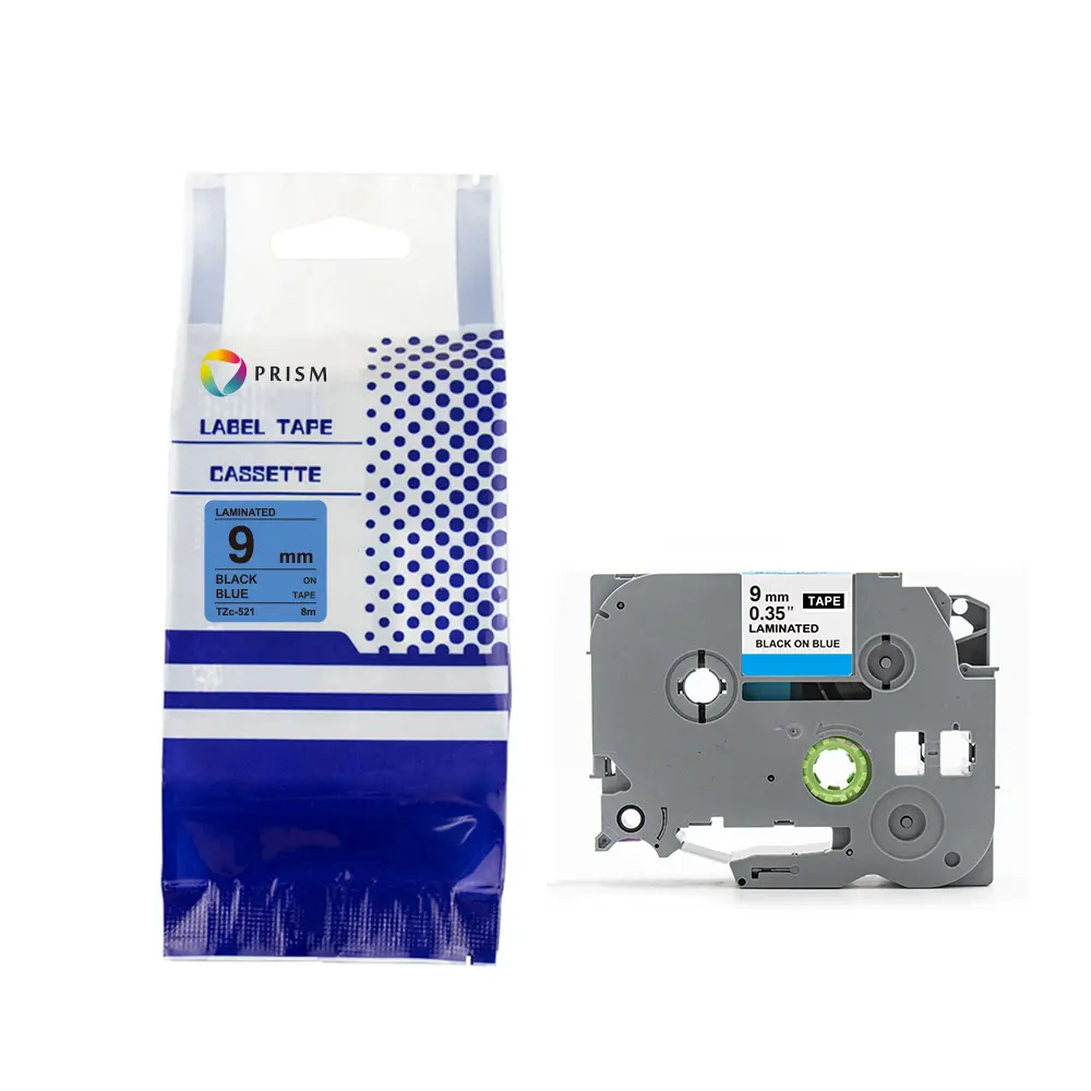 PRISM Brother taśma TZe-521 9mm x 8m czarny na niebieskim 1