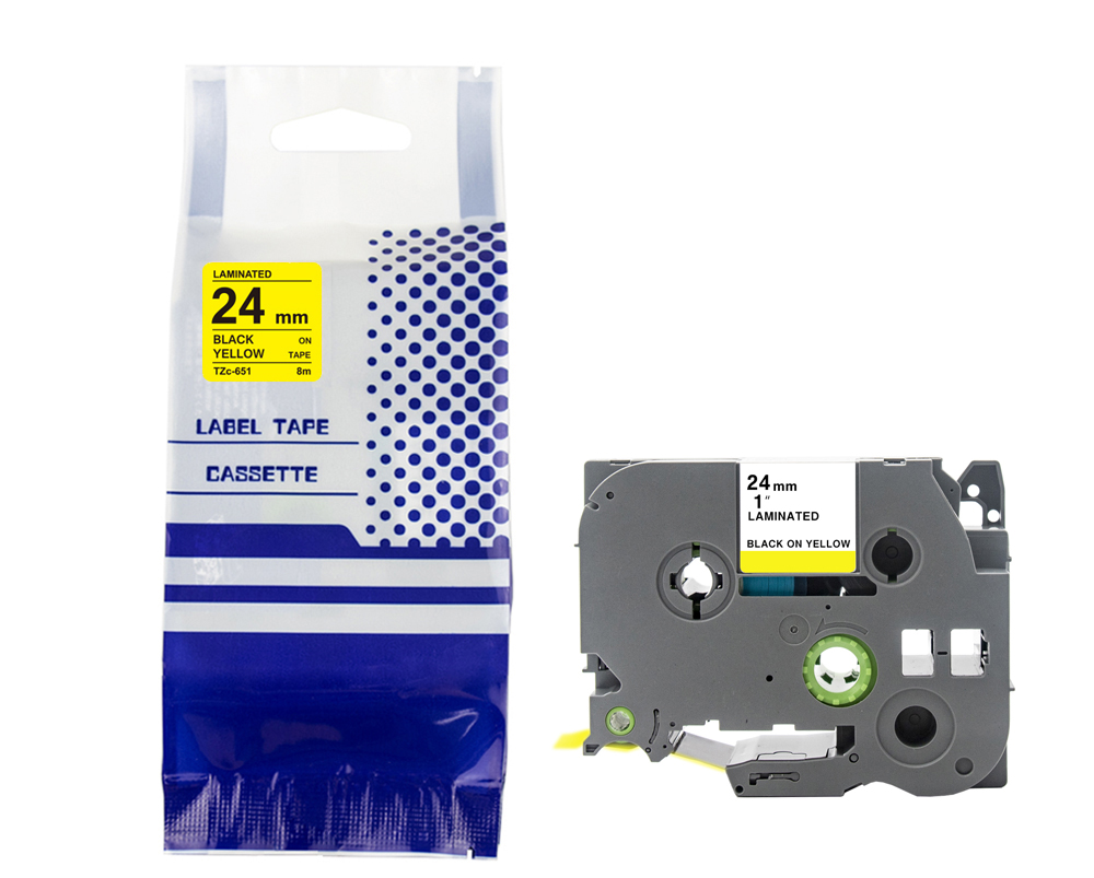 Taśma BROTHER TZE-651 24mm x 8mczarny na żółtym zamiennik 1