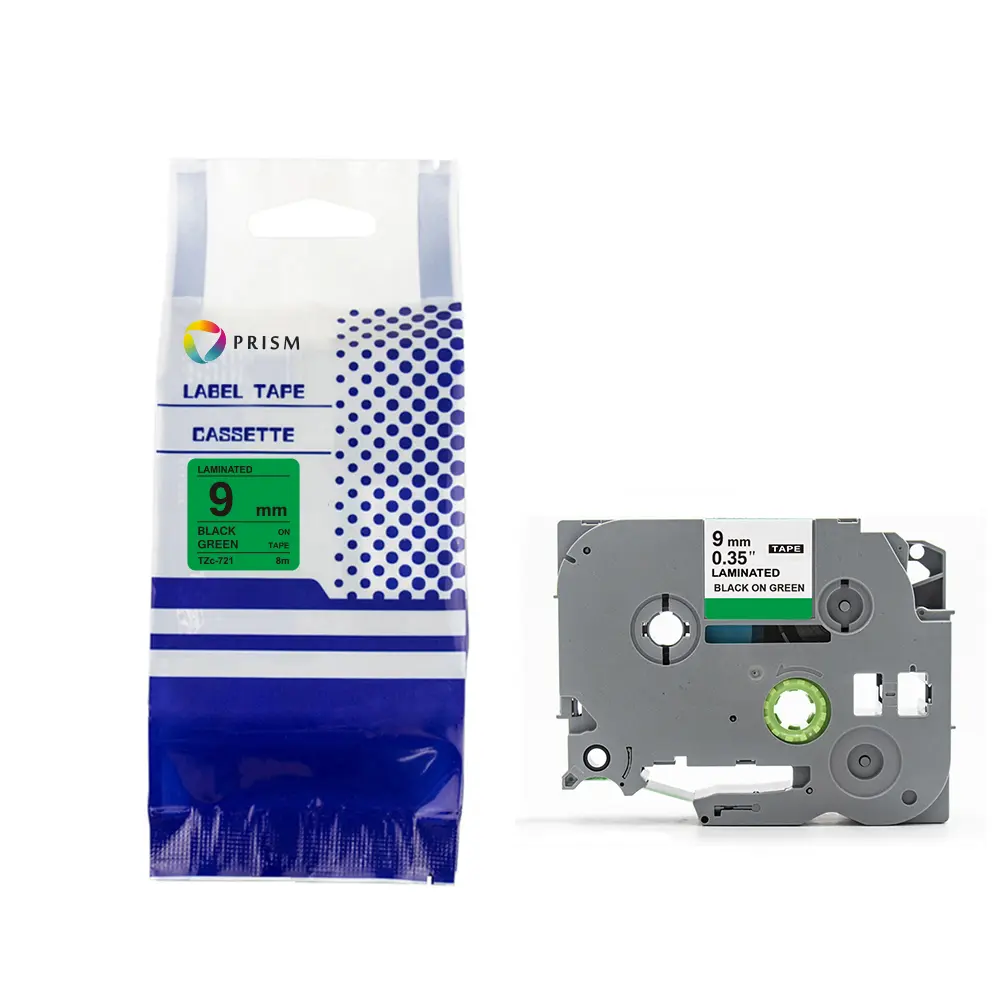 PRISM Brother taśma TZe-721 9mm x 8m czarny na zielonym 1