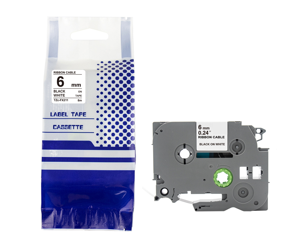 Tape BROTHER TZe-FX211 6mm x 8m Black on White compatible cartridge 1