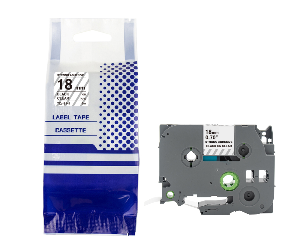 Tape BROTHER TZe-S141 18mm x 8m Black on przezroczystym compatible cartridge 1