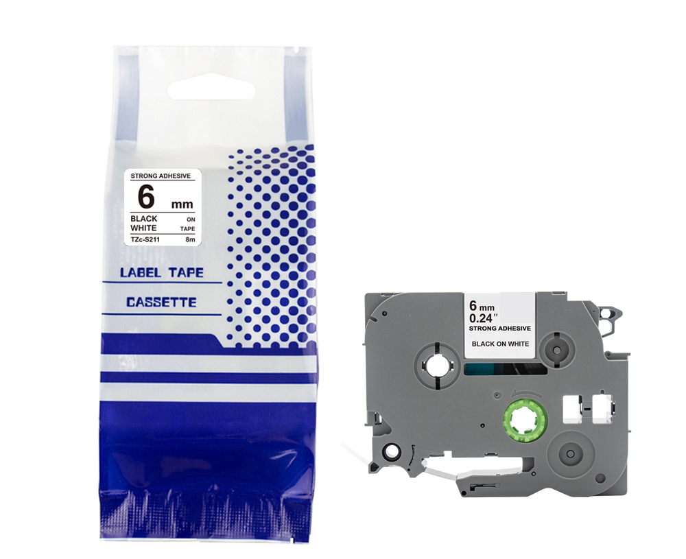 Tape BROTHER TZe-S211 6mm x 8m Black on White compatible cartridge 1