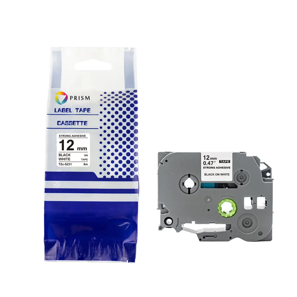 PRISM Brother Tape TZE-S231 12mm x 8m Black on White 1