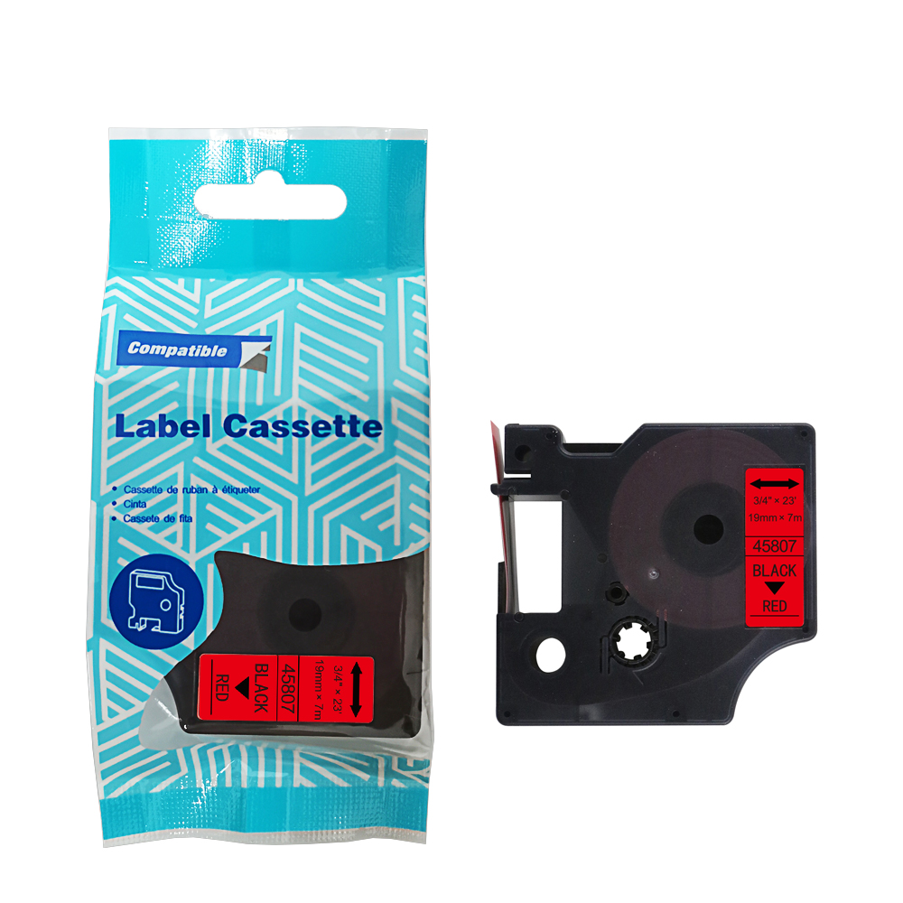 Tape DYMO D1 45807 19mm x 7m S0720870 Black on Red compatible cartridge 1