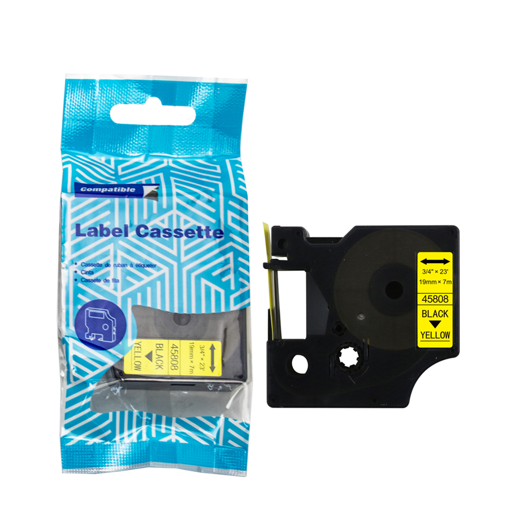 Tape DYMO D1 45808 19mm x 7m S0720880 Black on Yellow compatible cartridge 1