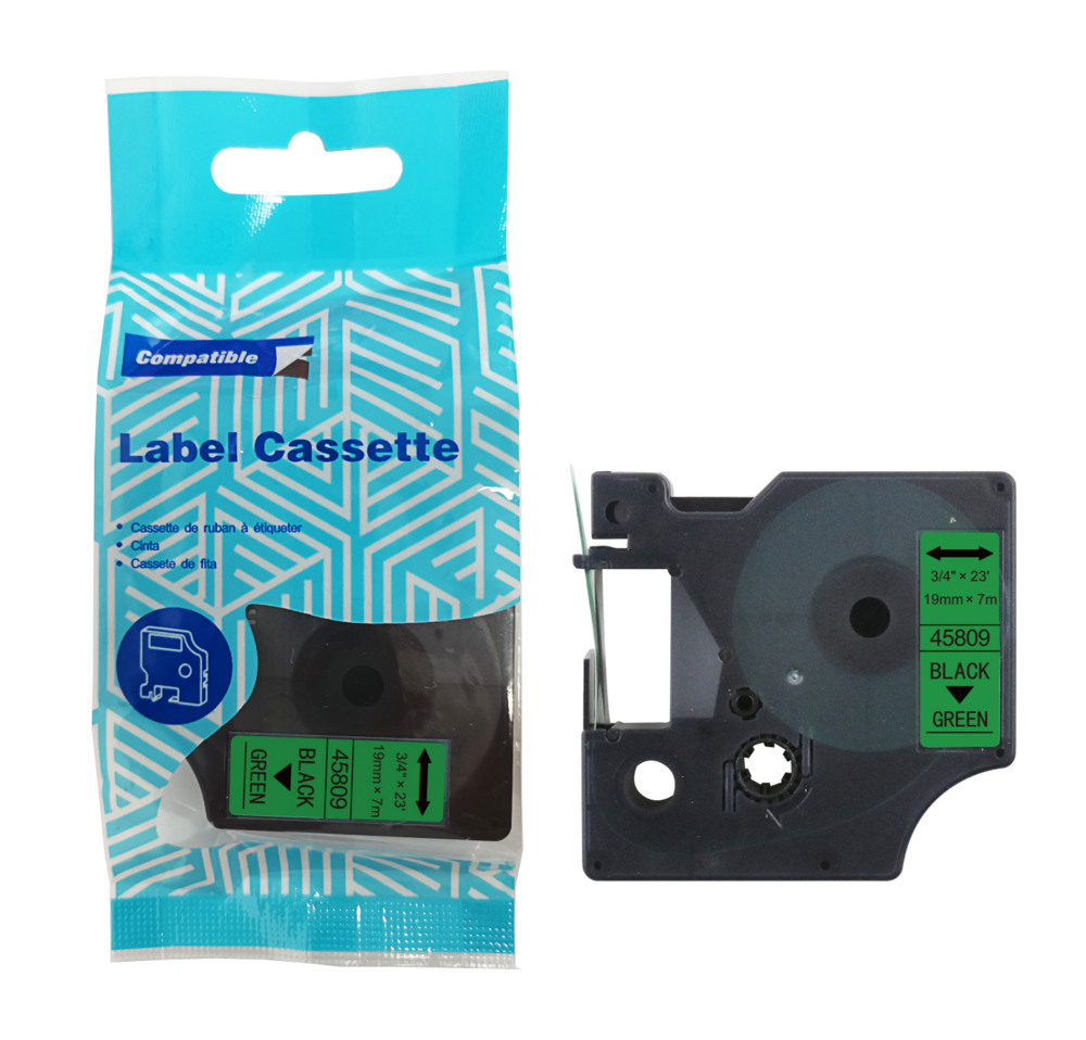 Tape DYMO D1 45809 19mm x 7m S0720890 Black on Green compatible cartridge 1