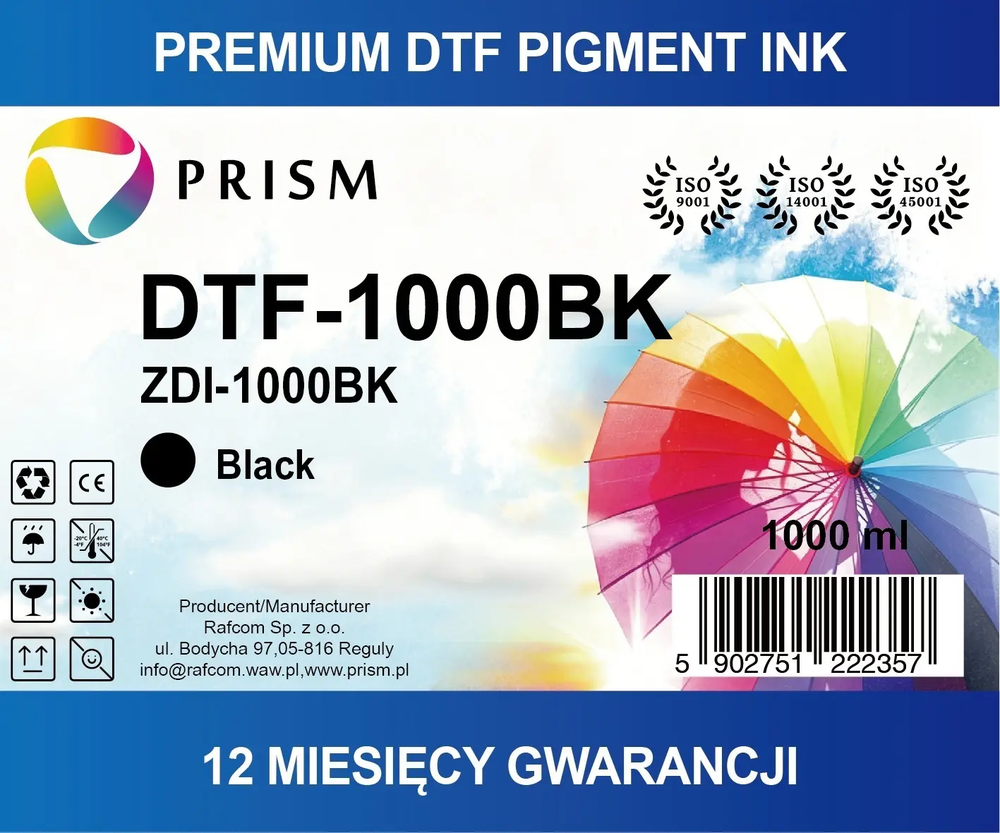 PRISM DTF Ink cartridge Black 1000ml bottle 238 1
