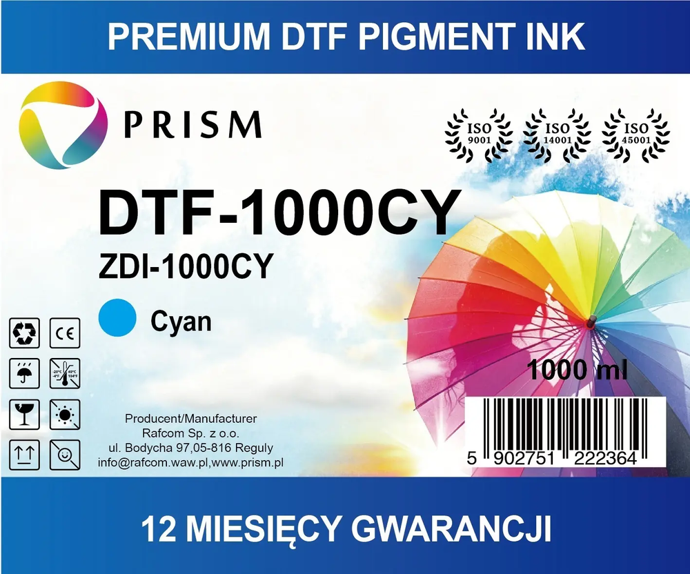 PRISM DTF Ink cartridge Cyan 1000ml bottle 238 1