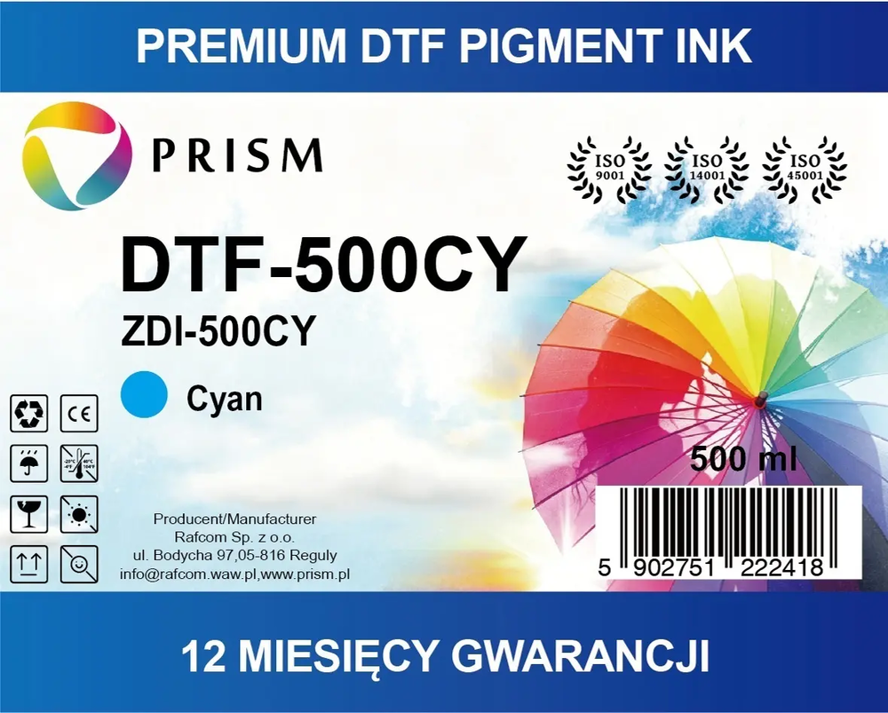 PRISM DTF Ink cartridge Cyan 500ml bottle 238 1