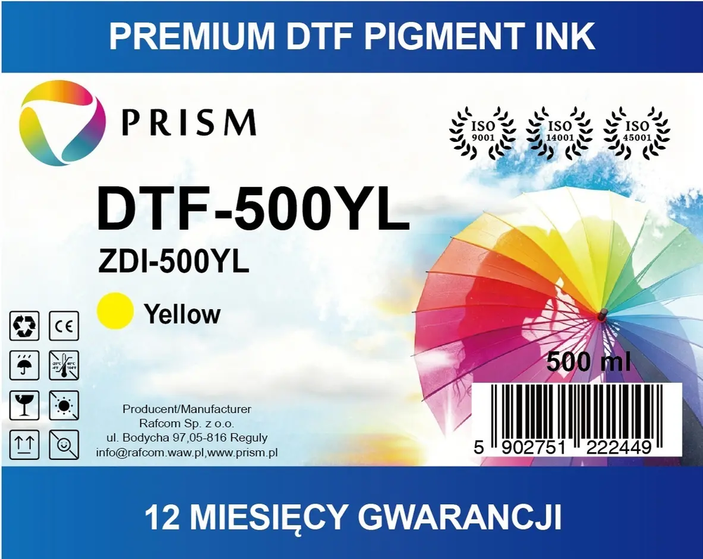 PRISM DTF Ink cartridge Yellow 500ml bottle 238 1