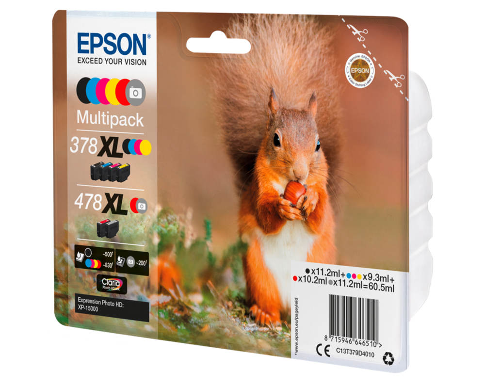 Epson Ink cartridge 378XL+478XL XP-15000 CMYK 1x10.2ml. 2x11.2ml. 3x9.3ml 1