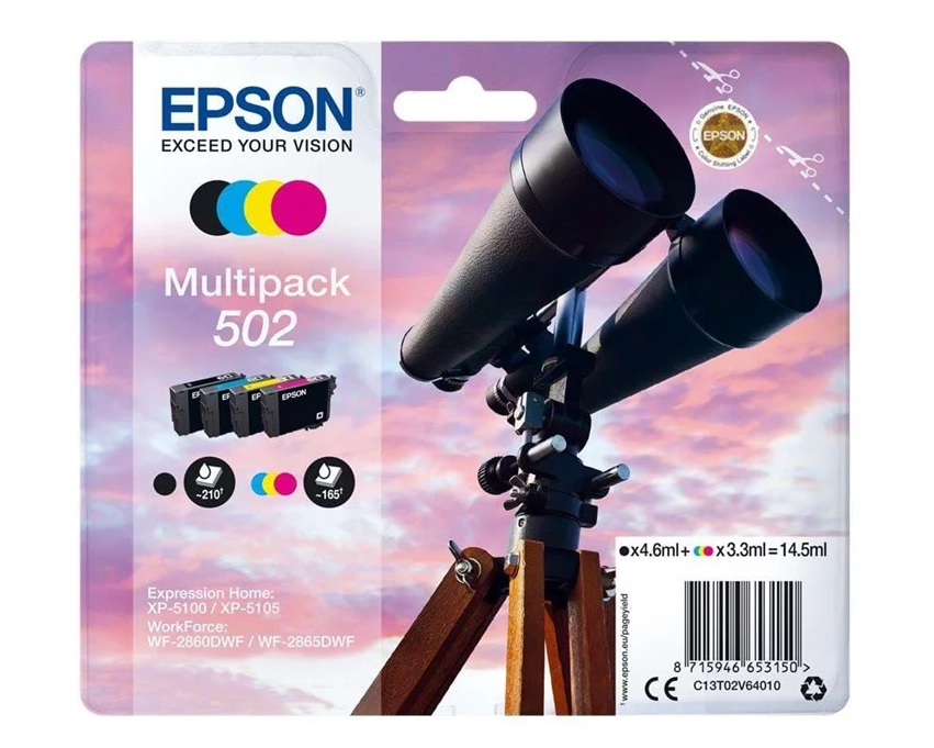 Epson Ink cartridge 502 Stylus T02V640 CMYK 4pack. 550s. 3x3.3/4.6ml 1