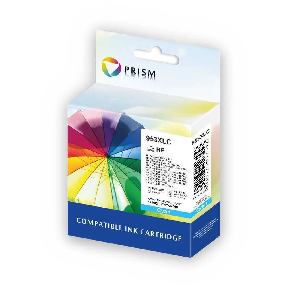 PRISM HP Ink cartridge nr 953XL F6U16AE Cyan 25ml 1,6k Remanufactured chip anti-upgrade 1