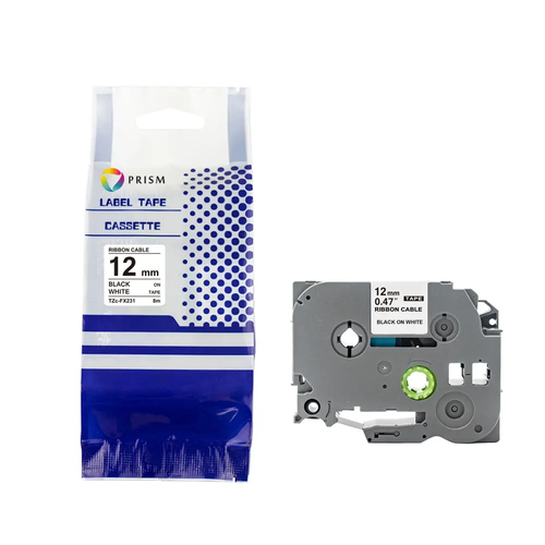 PRISM Brother Tape TZE-FX231 12mm x 8m Black on White 1