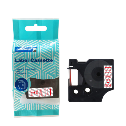 Tape DYMO D1 40912 9mm x 7m S0720690 Red on przezroczystym compatible cartridge 1