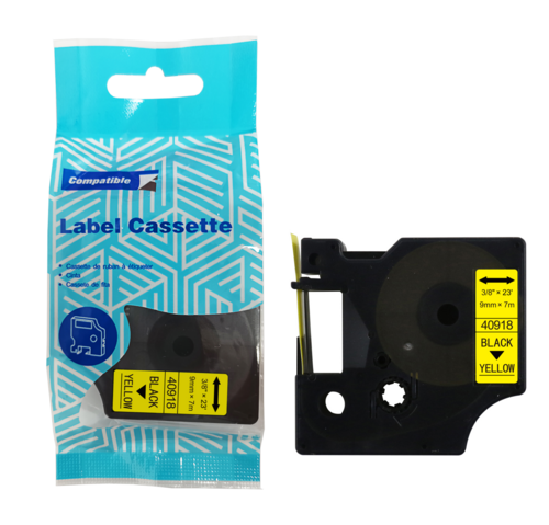 Tape DYMO D1 40918 9mm x 7m S0720730 Black on Yellow compatible cartridge 1