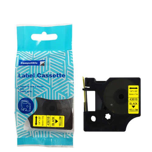 Tape DYMO D1 43618 6mm x 7m S0720790 Black on Yellow compatible cartridge 1