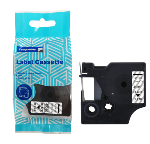 Tape DYMO D1 45010 12mm x 7m S0720500 Black on przezroczystym compatible cartridge 1