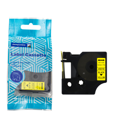 Tape DYMO D1 45018 12mm x 7m S0720580 Black on Yellow compatible cartridge 1